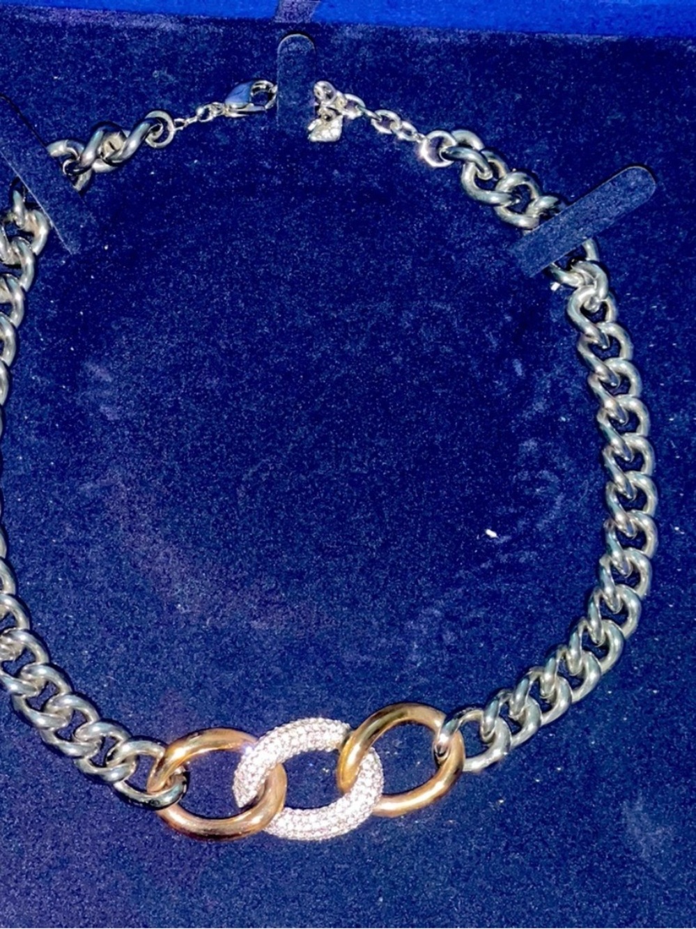 Two-Tone Link Chain Bracelet with Pavé Accent